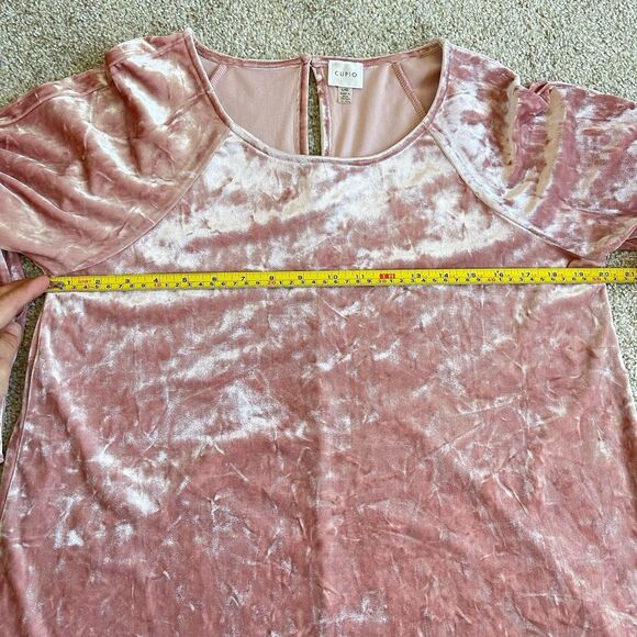 Cupio Pink Crushed Velvet Bell Sleeve Tunic Boho Top Size L Gypsy Y2K - Picture 9 of 10